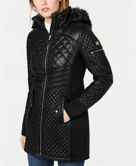 michael kors black puffer coat with leather trim|Michael Kors winter puffer coat.